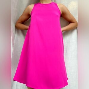 Women’s Hot Pink Midi Dress with High Neckline